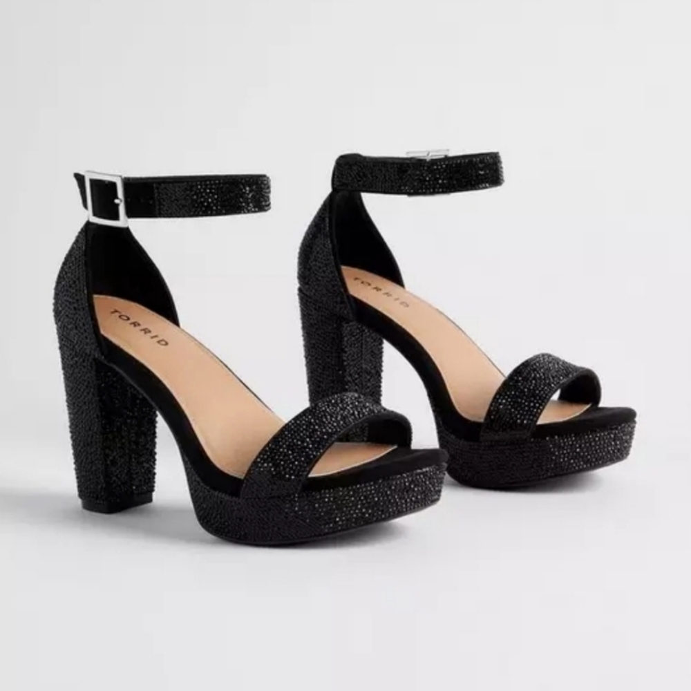 Torrid Embellished Platform High Heels Black Shimmer Party Shoes Size 8.5 WW